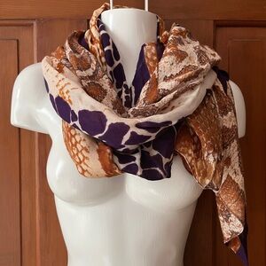 DKNY Women’s Giraffe Snakeskin Scarf Neckerchief Shawl Purple Cream Brown